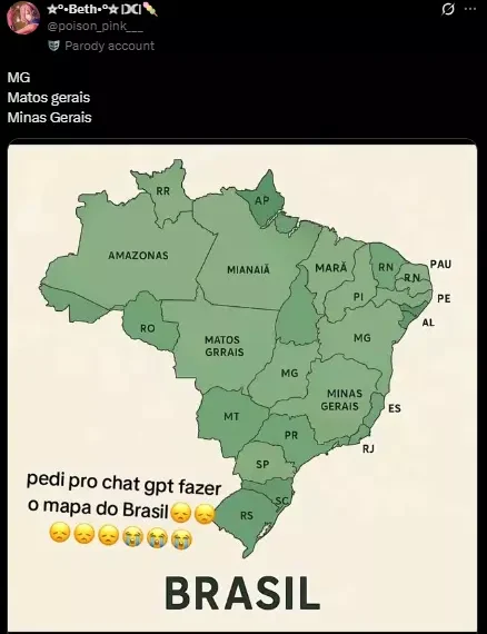 Ao criar mapas, Chat GPT não reconhece Mato Grosso do Sul como estado do Brasil