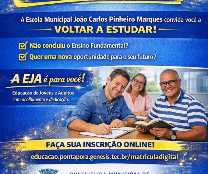 Educação abre matrículas para EJA em Ponta Porã
