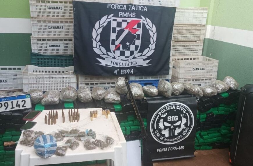 SIG e Força Tática apreende mais de 400 kg de droga, armas e recupera veículo roubado em Ponta Porã
