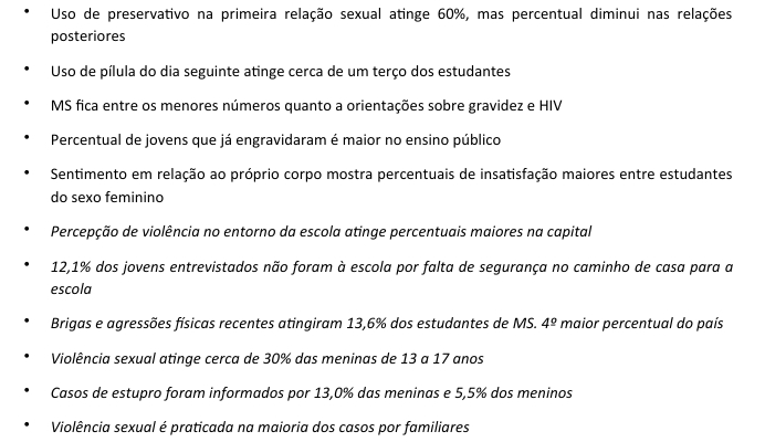 PeNSE 2024 aponta desafios para gestores de ensino. Estudantes sul-mato-grossensestem altos índices de bullying, uso de drogas (lícitas ou ilícitas), violência, violência sexual e percepção de que a vida não vale a pena PeNSE 2024 aponta desafios para gestores de ensino. Estudantes sul-mato-grossensestem altos índices de bullying, uso de drogas (lícitas ou ilícitas), violência, violência sexual e percepção de que a vida não vale a pena