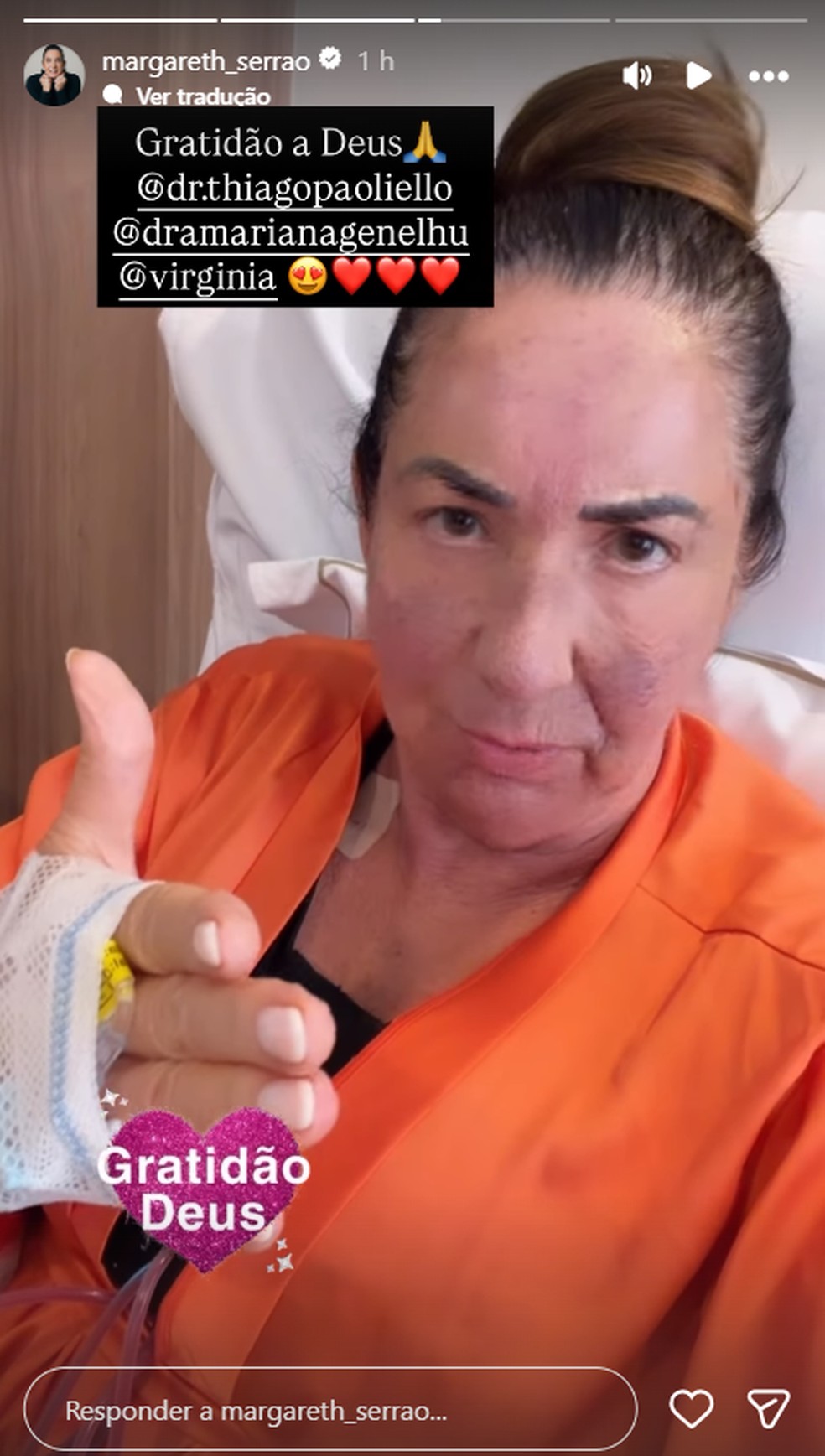 Margareth Serrão faz primeiras cirurgias plásticas aos 60 anos e celebra resultado Margareth Serrão faz cirurgia — Foto: Reprodução/Instagram