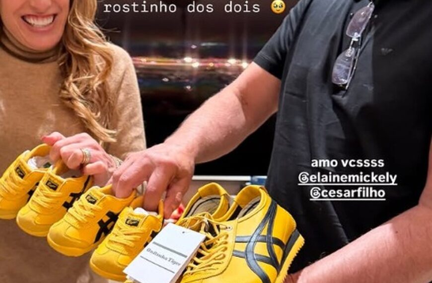 Luma Cesar exibe tênis combinando que Cesar Filho e Elaine Mickely trouxeram do Japão para os netos — Foto: Reprodução/Instagram
